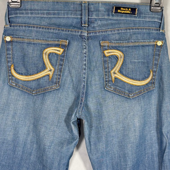 Rock & Republic Denim - Rock & Republic Womens Low Rise Bootcut Jeans Blue Size 28 KDSGROWJ01 Gold‎ Logo